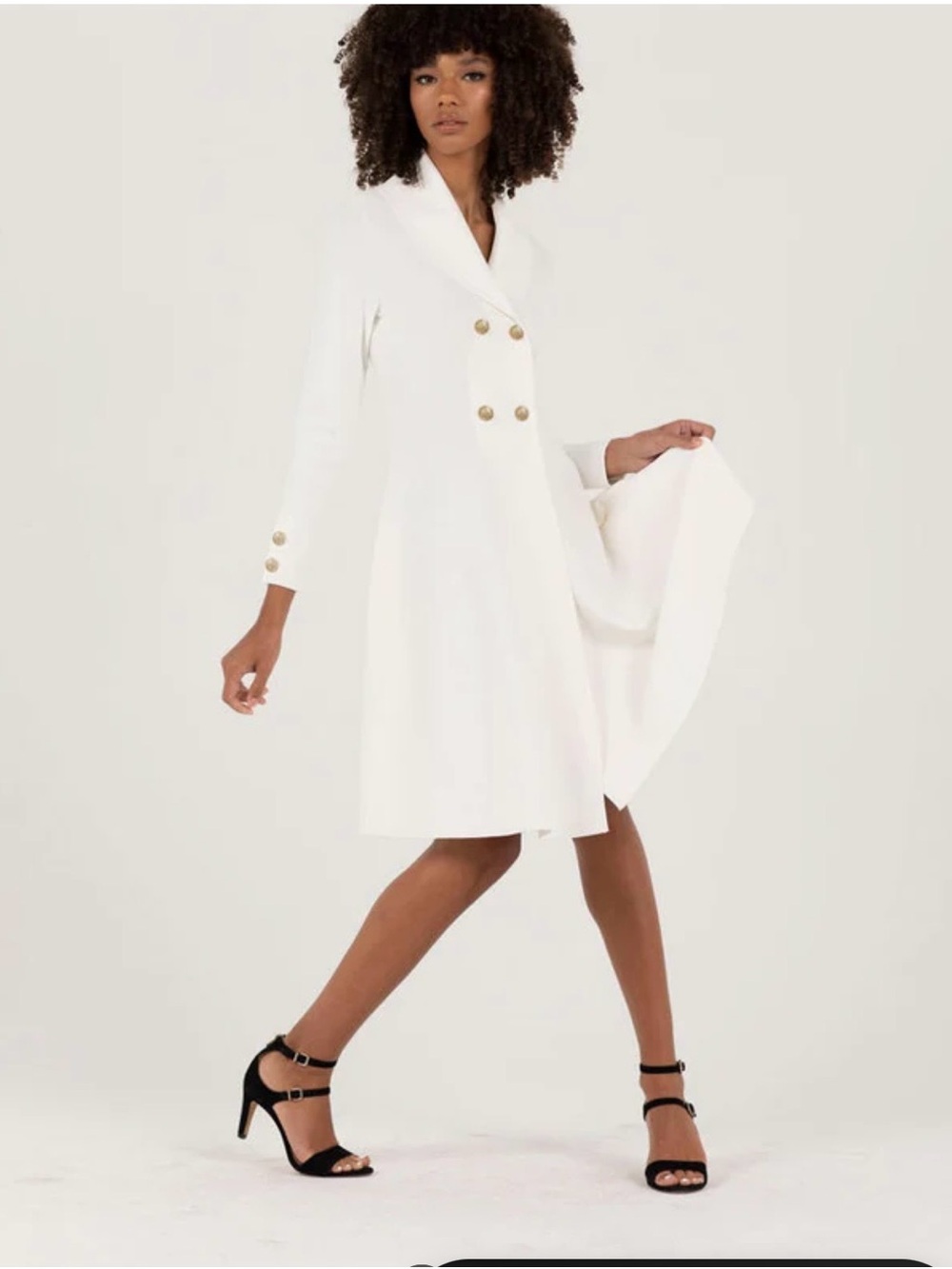 ALEEZA PARIS Dusty Blue Double-Breasted Long Sleeve Dress with Gold Snaps